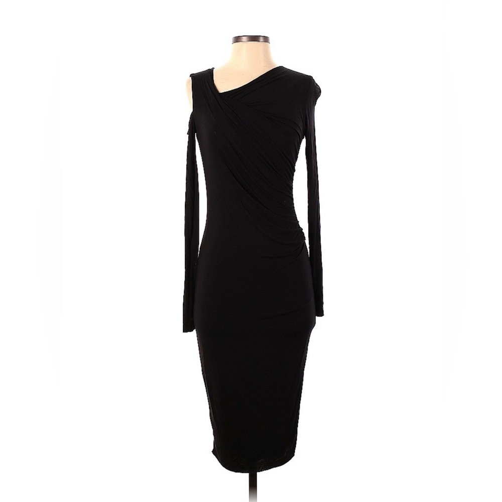 Bailey 44 Knit Black Asymmetrical Twist Cut Out Top Dress Calf Length Small